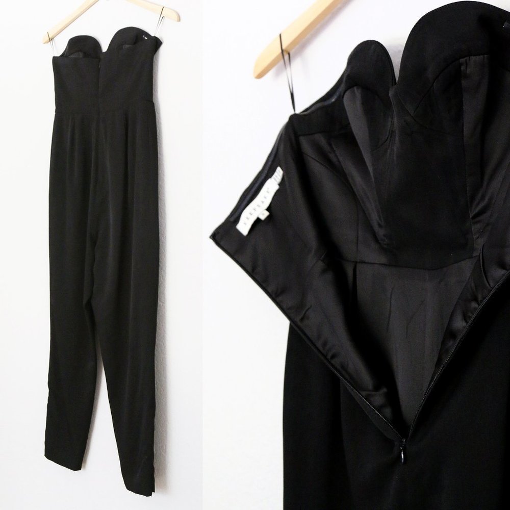 Keepsake Hearts On Fire Pant Suit Jumpsuit S Black Strapless Corset Pocket $190 - Picture 13 of 16